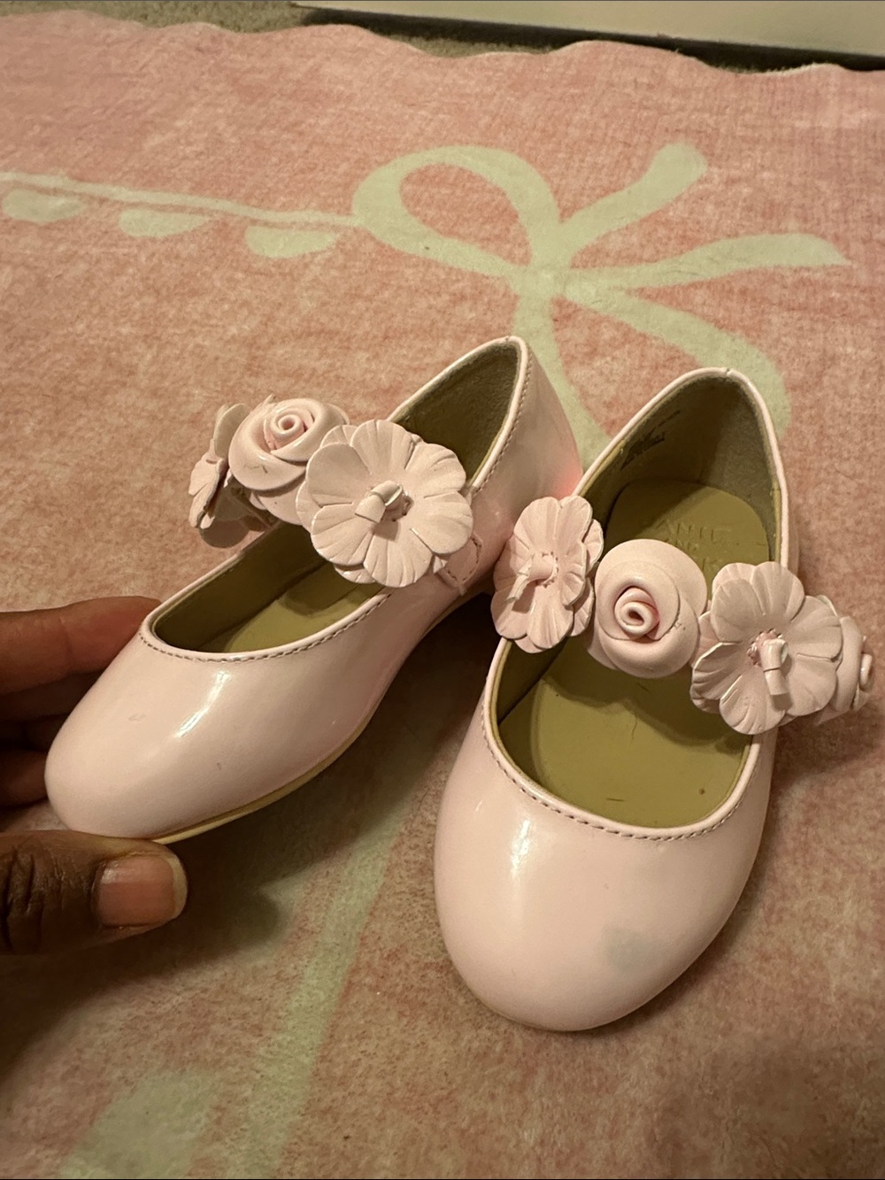 Janie and Jack Pale Pink Floral Strap Mary Jane Shoes